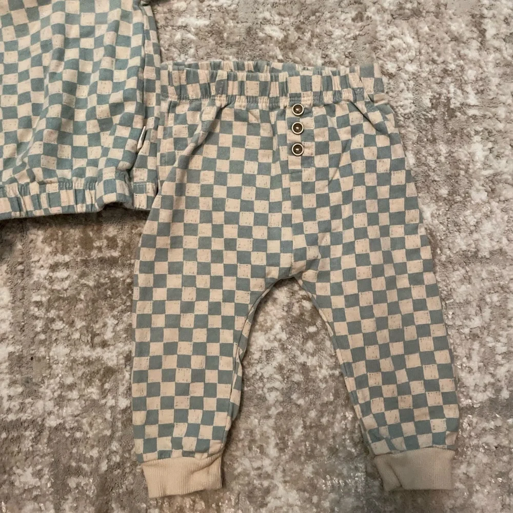 Rabbit+ Bear Blue and Cream Checkered Kids Matching Set size 12M